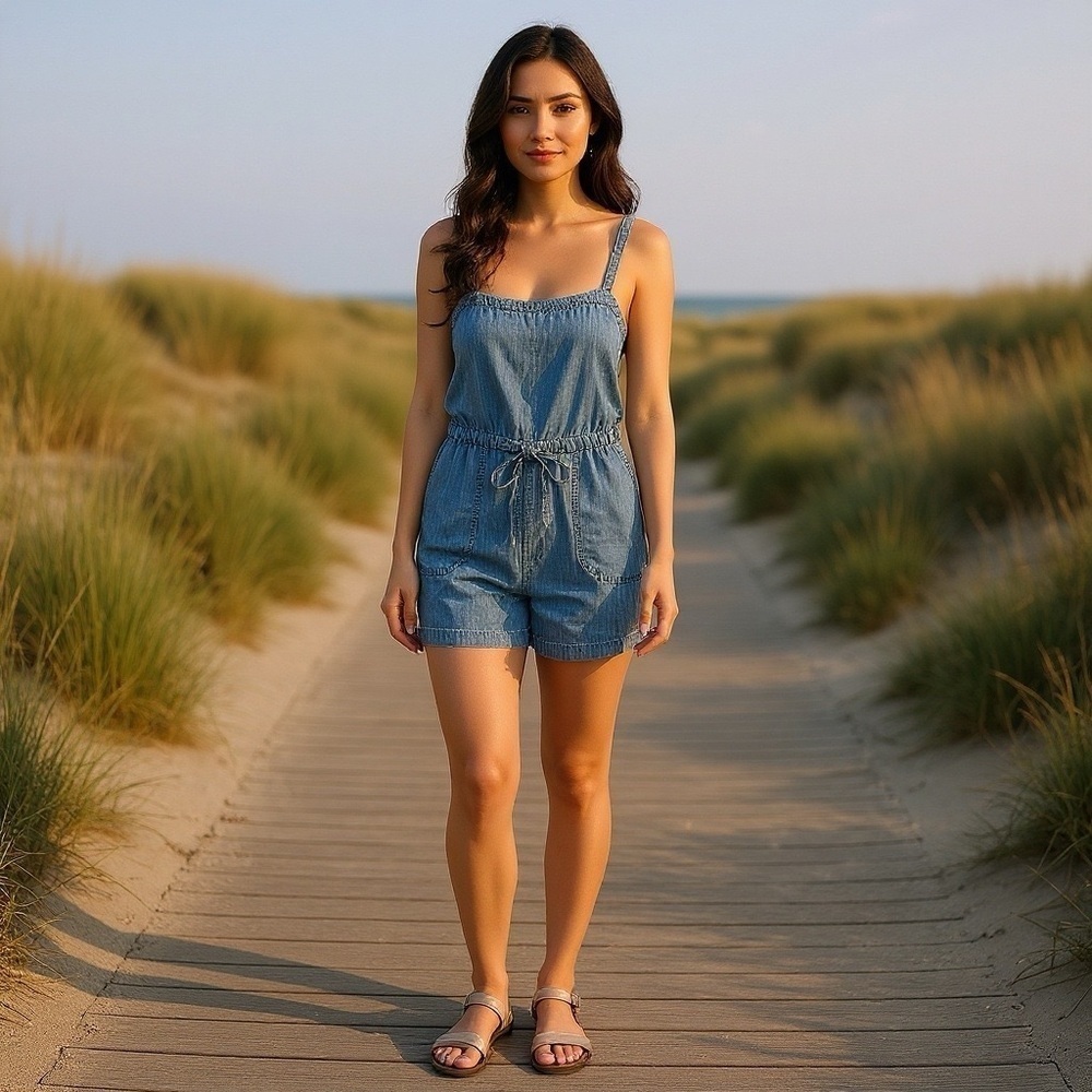 GAP Women's Short Chambray Sleeveless Denim Playsuit Sz 8